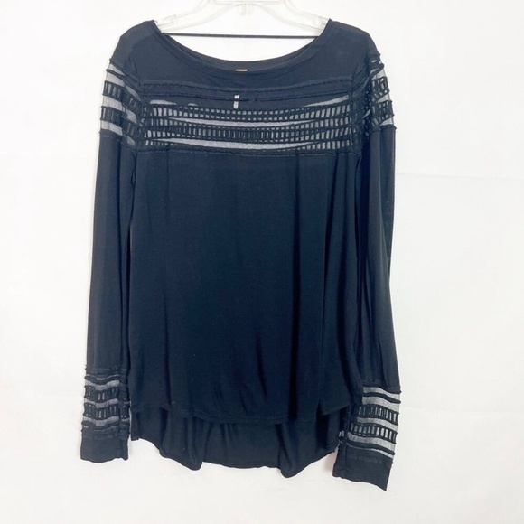 Free People Cut Out Mesh Black Top Womens XS Boho Whimsigoth Witchy Emo Chic - Picture 3 of 14